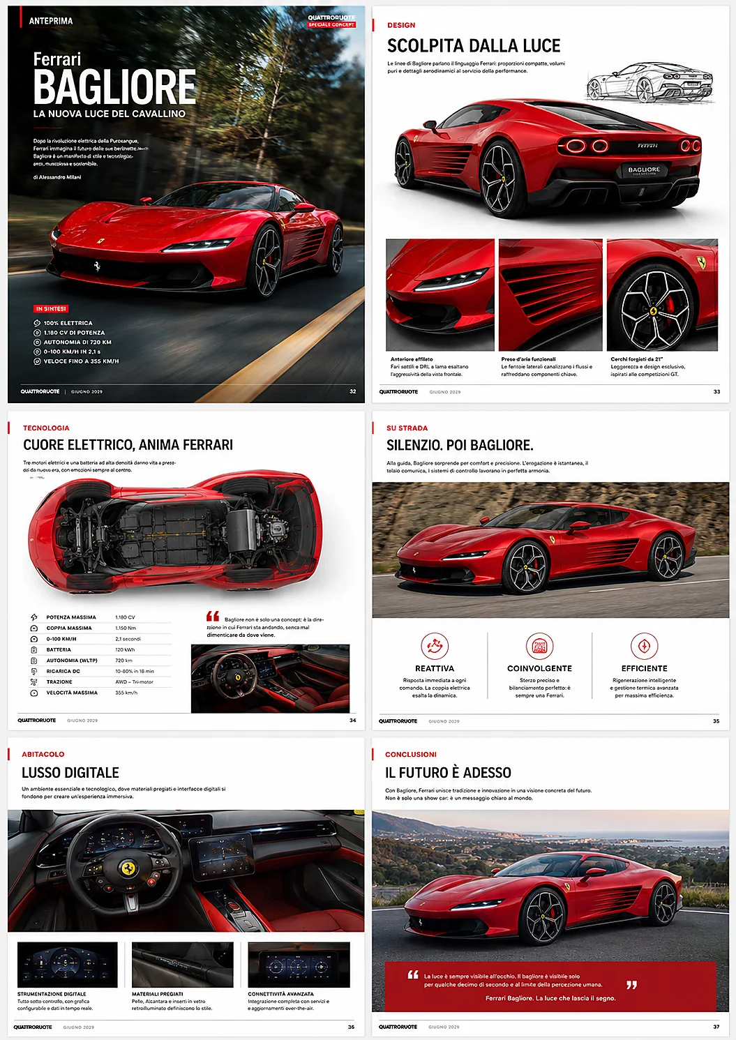 Simulazione di servizio editoriale automotive dedicato alla Ferrari Bagliore