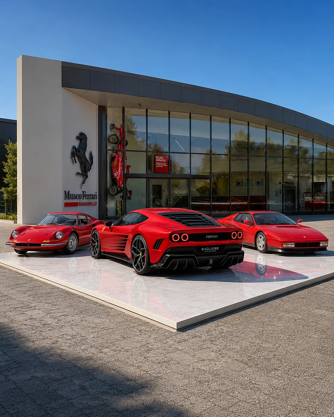Bagliore esposta con Ferrari Dino e Ferrari Testarossa